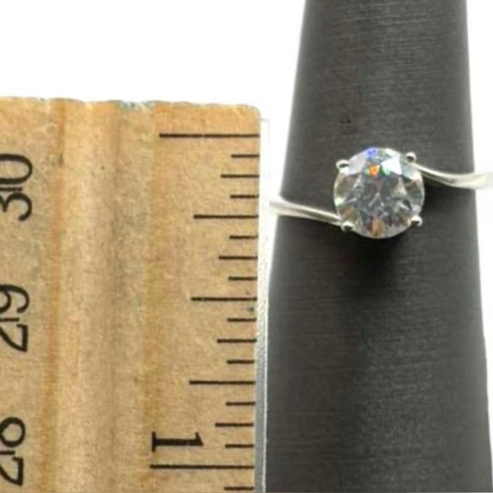 Sterling Silver Solitaire Ring W Clear Faceted St… - image 3